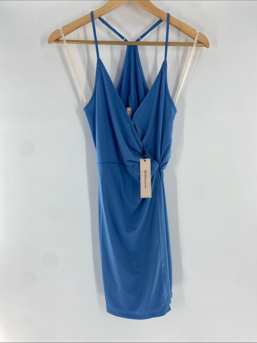 BGBGeneration Blue Riveria Racerback Wrap Mini Dress Size S NWT